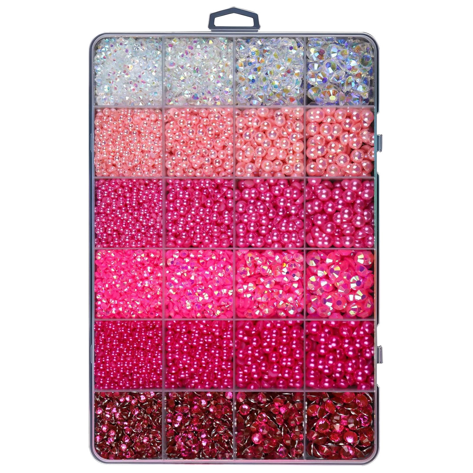 Pink Flatback Pearls and Rhinestones Bedazzling Kit, Hot Pink Mixed Sizes 3-10mm Resin Rhinestones, Half Pearls Gems for Crafting, Nail Art,Makeup,Clothing, DIY Crafts with Tweezers and Picker Pencil