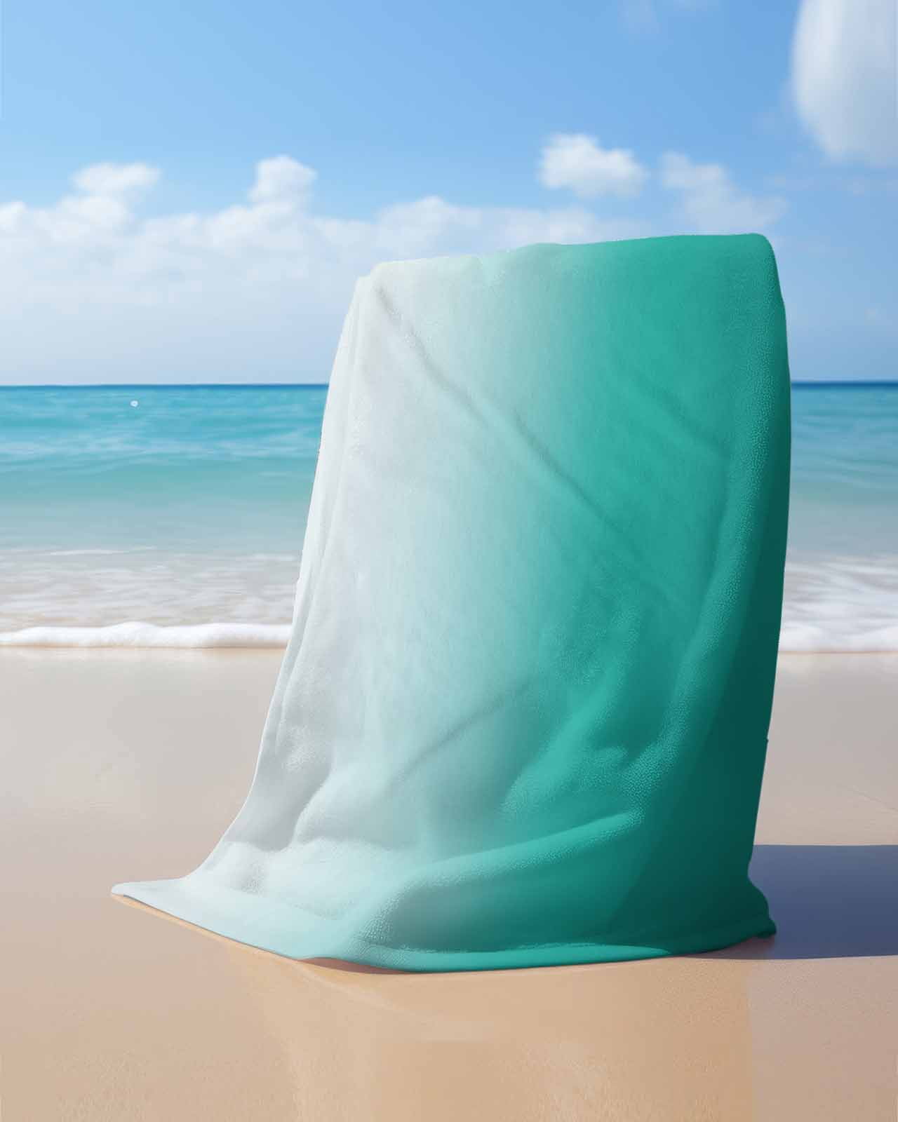 Teal Ombre Beach Towels Oversized Super Absorbent, Turquoise White Gradient Modern Abstract Art Lightweight Bath Towel Quick Dry Sets For Bathroom/Pool/Rv Camping/Beach Play/Gym Room/Picnic 23"x47"