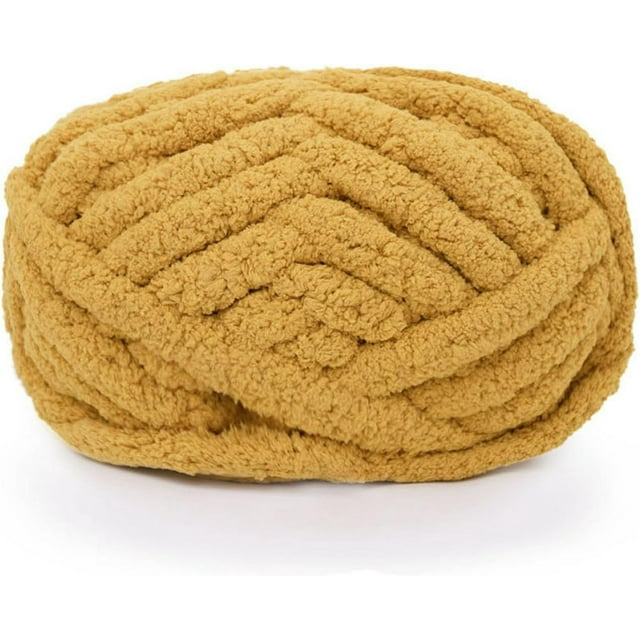 Nvzi 1 ovillo de hilo de chenilla grueso para tejer, ideal para mantas tejidas a mano, hilo extrasuave para mantas grandes, color amarillo oscuro.