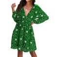 thumbnail image 3 of Vestido con escote en V, vestido de manga larga, vestido con cintura elástica en V, vestido de manga larga, vestido sólido de rendimiento, 3 of 3