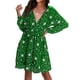 thumbnail image 1 of Vestido de manga larga con cuello en V y estampado de estrellas con forro de cintura elástica vestido de moda para mujer verde S, 1 of 3