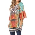 thumbnail image 3 of Sakkas Inna Colorful Shift Dress Tunic with Bell Ruffled Sleeves & Rhinestones - SCW162-White - One Size, 3 of 5