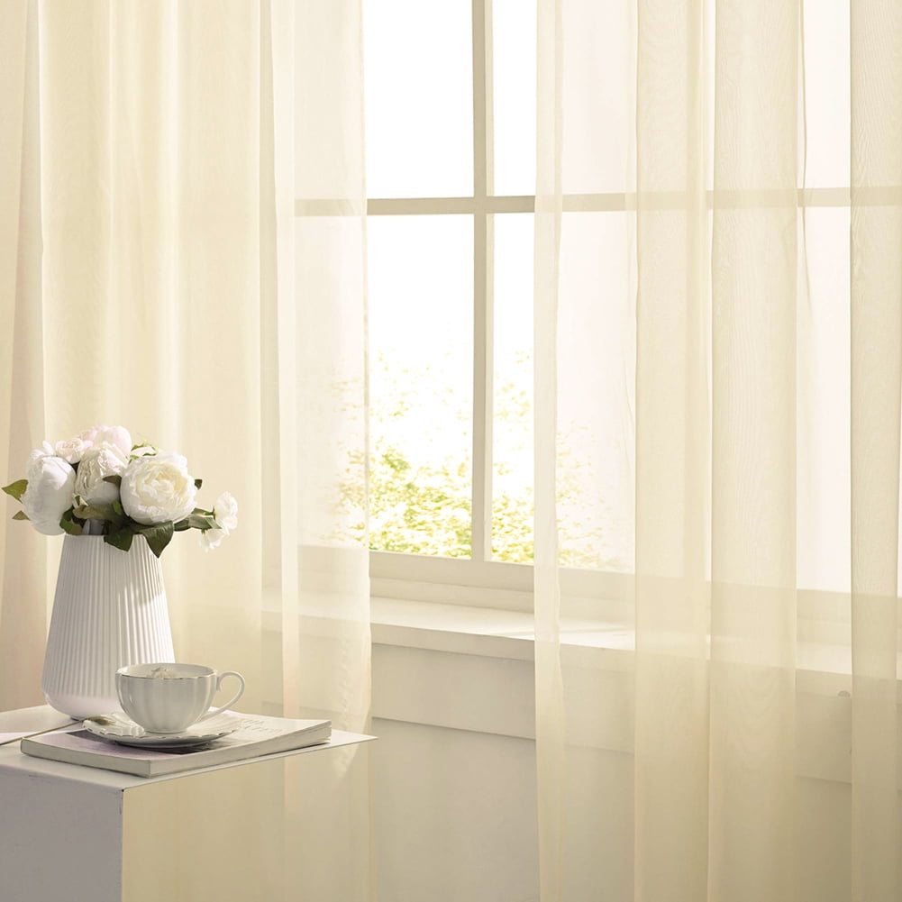 NEWEEN Sheer Curtains 95 inch Length 2 Panels Set White Curtains Clear  Curtains Basic Rod Pocket Panel for Bedroom Living Room Yard Kitchen(55