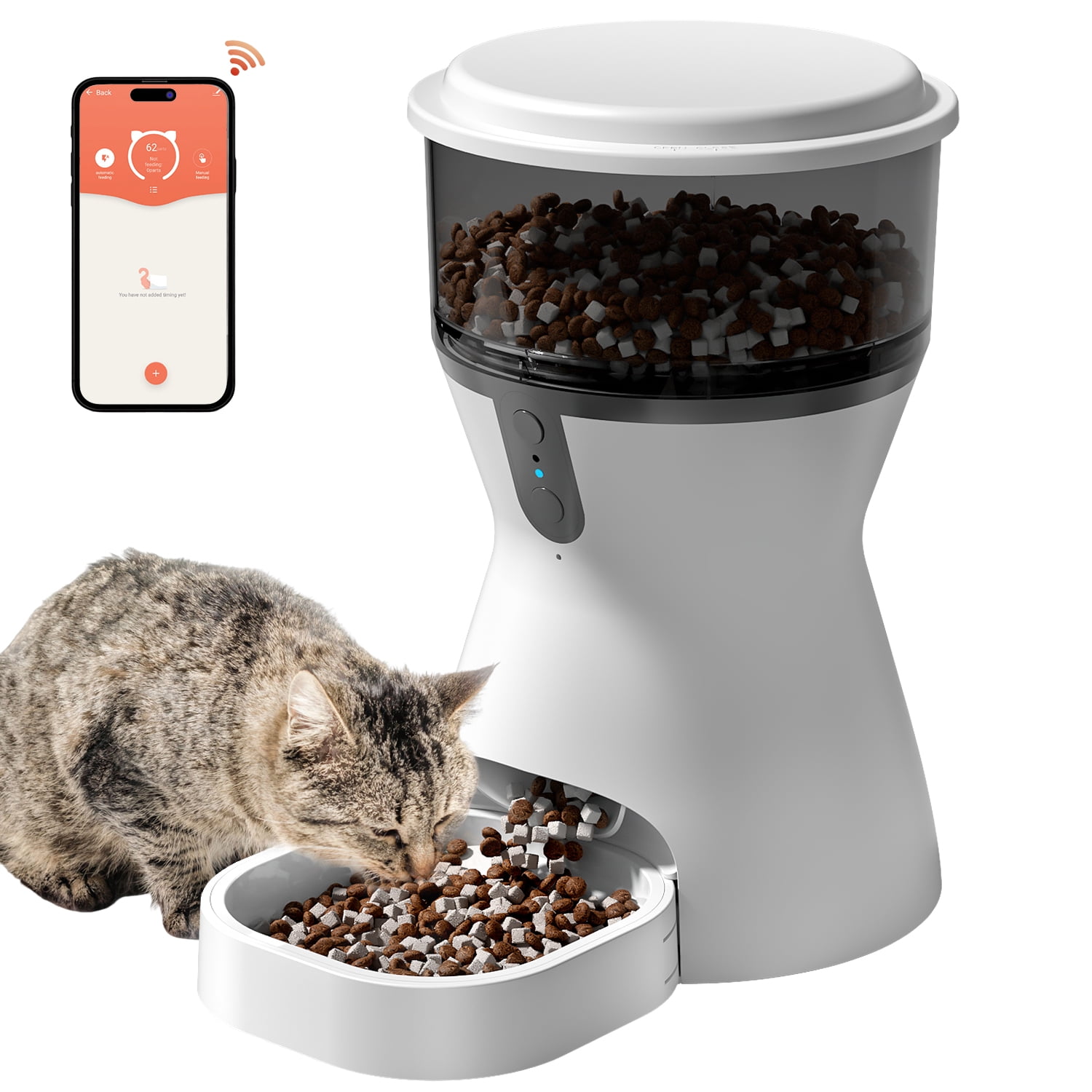 CATLK Automatic Cat Feeders, 4L Timed Cat Dry Food Dispenser, Dual Power Supply, Voice Recording, Anti-Clog Design, 2.4G Wi-Fi Programmable Cat Food Dispenser for Cats and Small Dogs