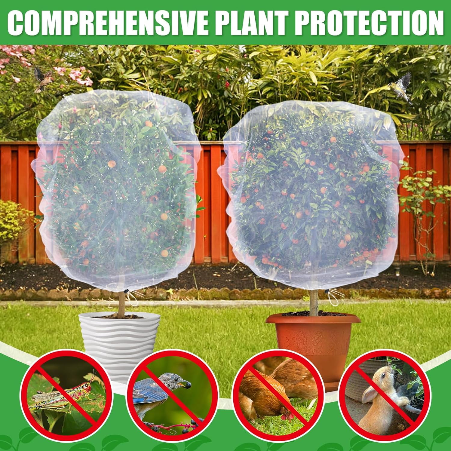 6 Pack Insect Bird Netting Cover - 4x5FT Blueberry Bushes Netting Plant Covers With Drawstring, Fine Mesh Fruit Tree Net for Protecting Lemon Orange Large Plants from Insect