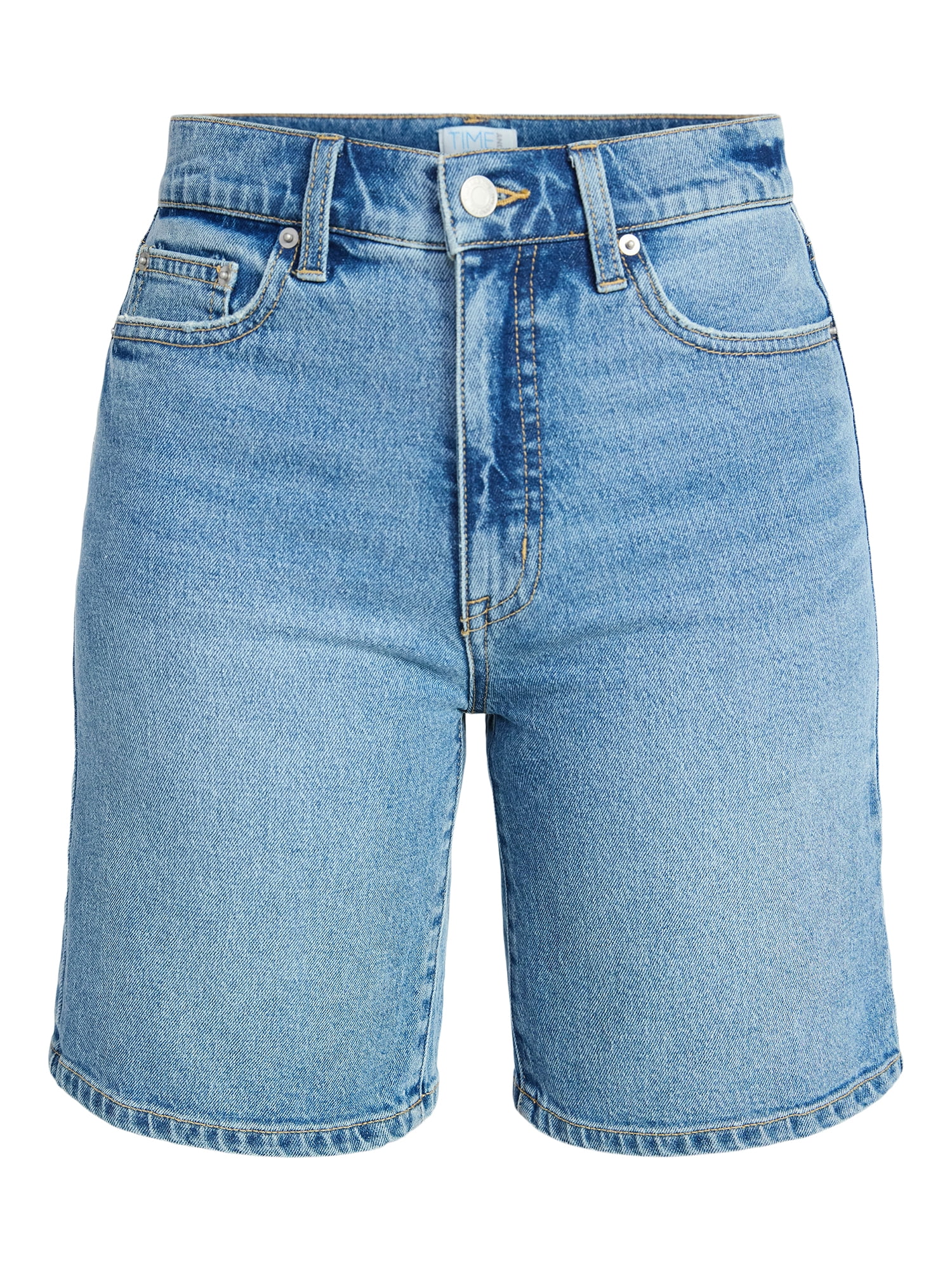 Time and Tru Women's High Rise Denim Bermuda Shorts, 9" Inseam, Sizes 0-20