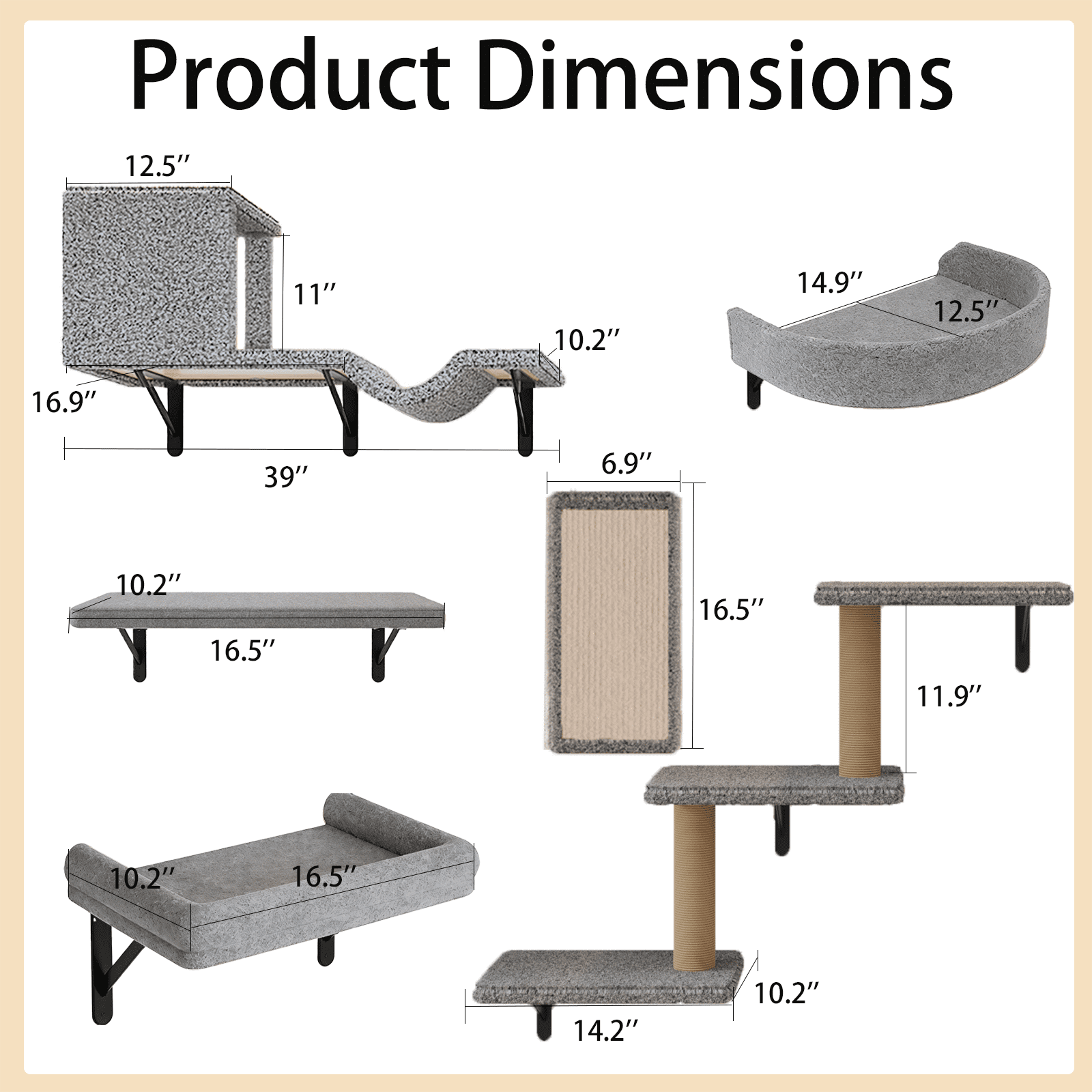 MIUZMORE Cat Wall Shelves, 10-Piece Complete Cat Wall Furniture System with Perches and Scratching Posts, Stable Floating Climbing Set for Large Indoor Cats, Space Saving Kitty Furniture