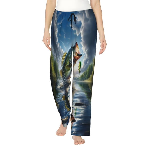 Fotbe Largemouth Bass Jumping Out of The Water Pantalones de Pijama para Mujer, Pantalones de Dormir, Pantalones Pj con Cordón y Bolsillos-3X-Large