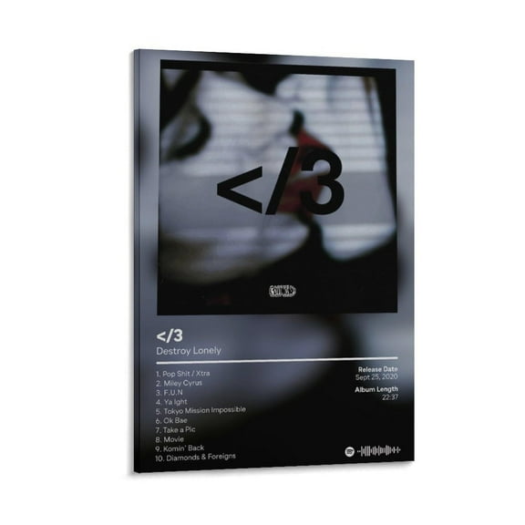 Album Cover Destroy Lonely 3 Poster Canvas Wall Art Posters For Room Aesthetic And DecorCanvas Painting Wall Art Poster for Bedroom Living Room Decor