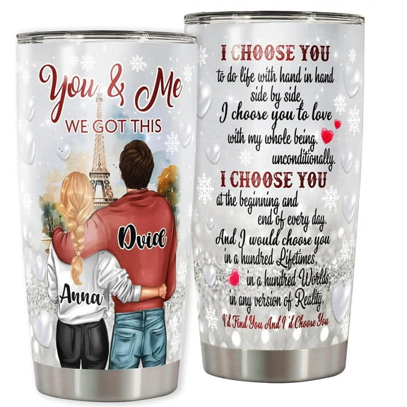 Personalized Couple Tumbler with Lid Customized Name Travel Mug Cup Stainless Steel Gift Idea For Couple Him Her Valentine's Day Wedding Anniversary, 20-30Oz