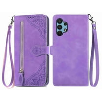 Dteck Samsung Galaxy A32 5G Wallet Case with Card Slot Premium Soft PU Leather Zipper Flip Folio Wallet with Wrist Strap Kickstand Protective for Samsung Galaxy A32 5G Case, Purple