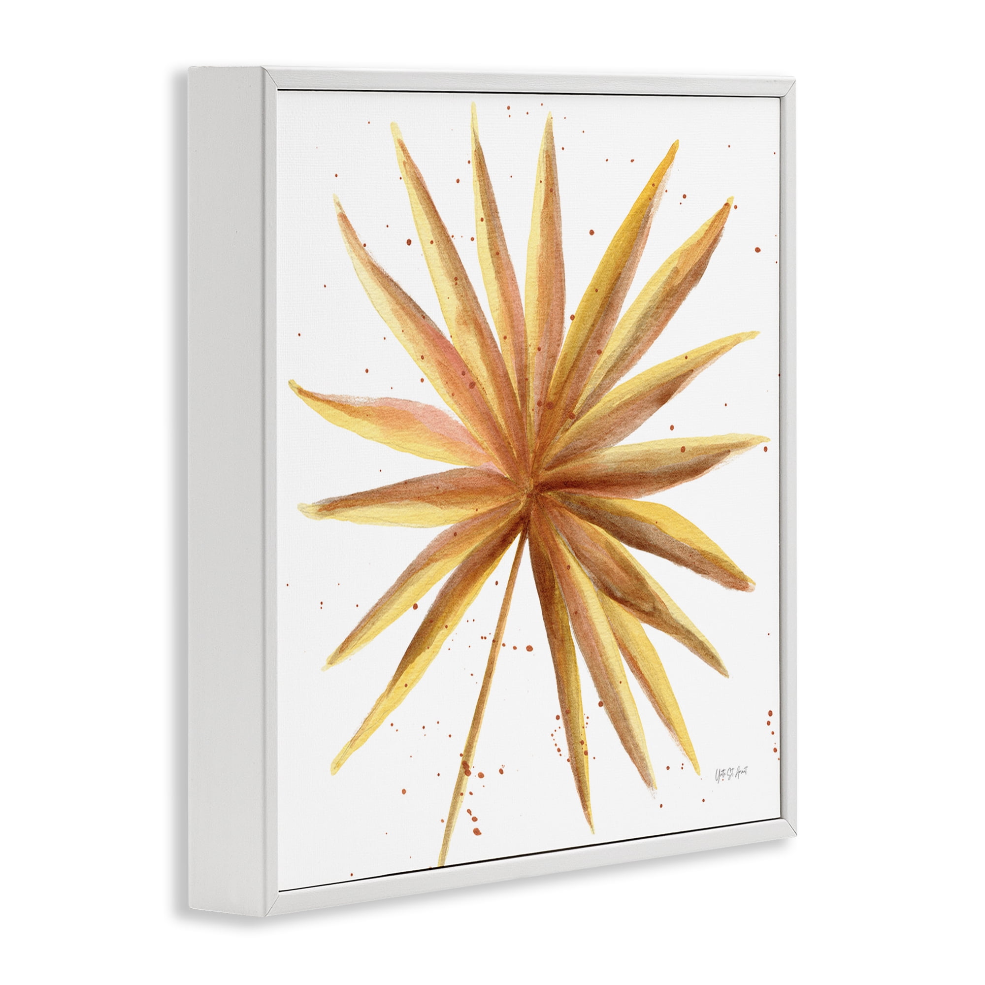 Stupell Industries Golden Palm Frond Botanical & Floral Painting White Framed Art Print Wall Art, 24 x 24