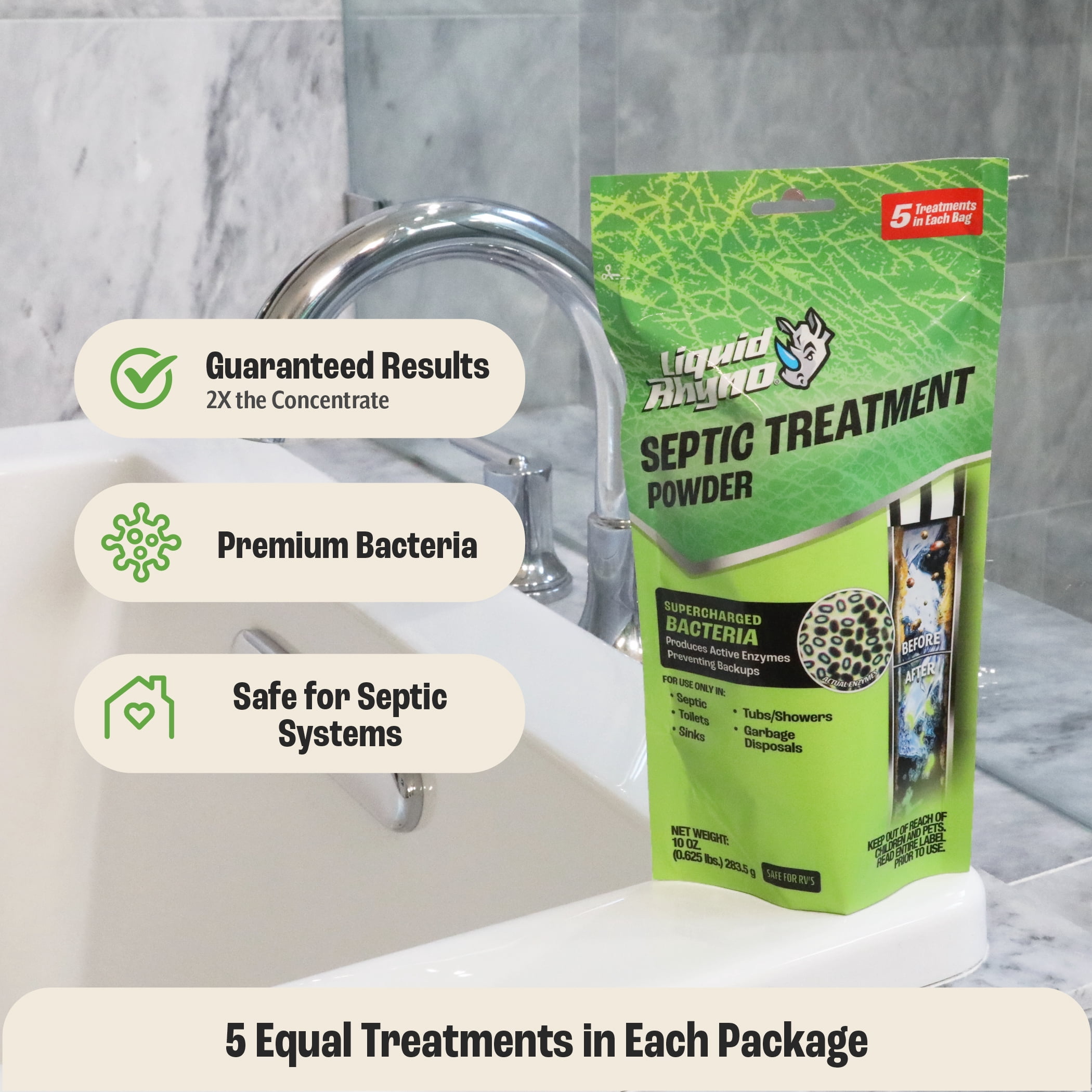 Liquid Rhyno 10 Fluid Ounces Septic Maintenance Treatment Powder, 5 Doses, 1-Pack