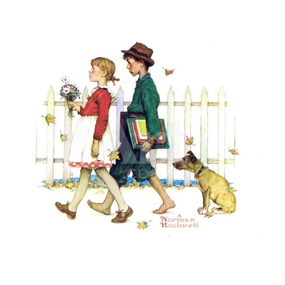 Young Love Walking to School, Unframed Giclee Print Wall Art by Norman Rockwell Sold by Art.Com