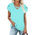 thumbnail image 6 of Levmjia Womens V Neck Tops Short Sleeve Casual Basic Solid Color Cotton Slim Fit Summer Work Vacation Yoga Comfortable Stretchy Blouse Tee Shirt, 6 of 7