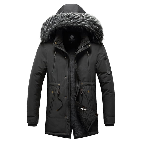 Men's Winter Coat Recycled Padded Winter Jacket Waterproof Puffer Jacket with Detachable Hood Solid Quilted Jacket A-Black L