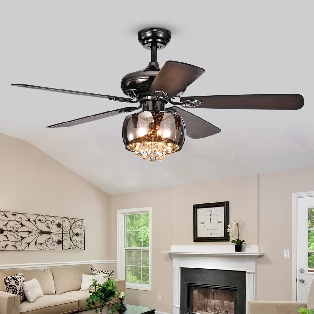 Nettle 3-Light Shaded Glass and Crystal 5-Blade 52-Inch Pear Black Ceiling Fan