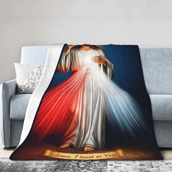 Jesus Catholic Gifts Throw Blanket Ultra-Soft Micro Fleece Divine Mercy Blanket Religious Christian Gifts for Women Blanket for Bed Couch Living Room 50x40