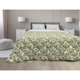 thumbnail image 1 of Floral Down Alternative Comforter, Budding Flowers with Stripes on the Background, Microfiber Quilt for All Season, 5 Sizes, Dark Pink Sky Blue, by Ambesonne, 1 of 3