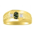 thumbnail image 1 of RYLOS Men's Rings 14K Yellow Gold Classic Nugget 6X4MM Oval Gemstone & Diamond Ring Green Sapphire September Birthstone Rings Size 13, 1 of 7