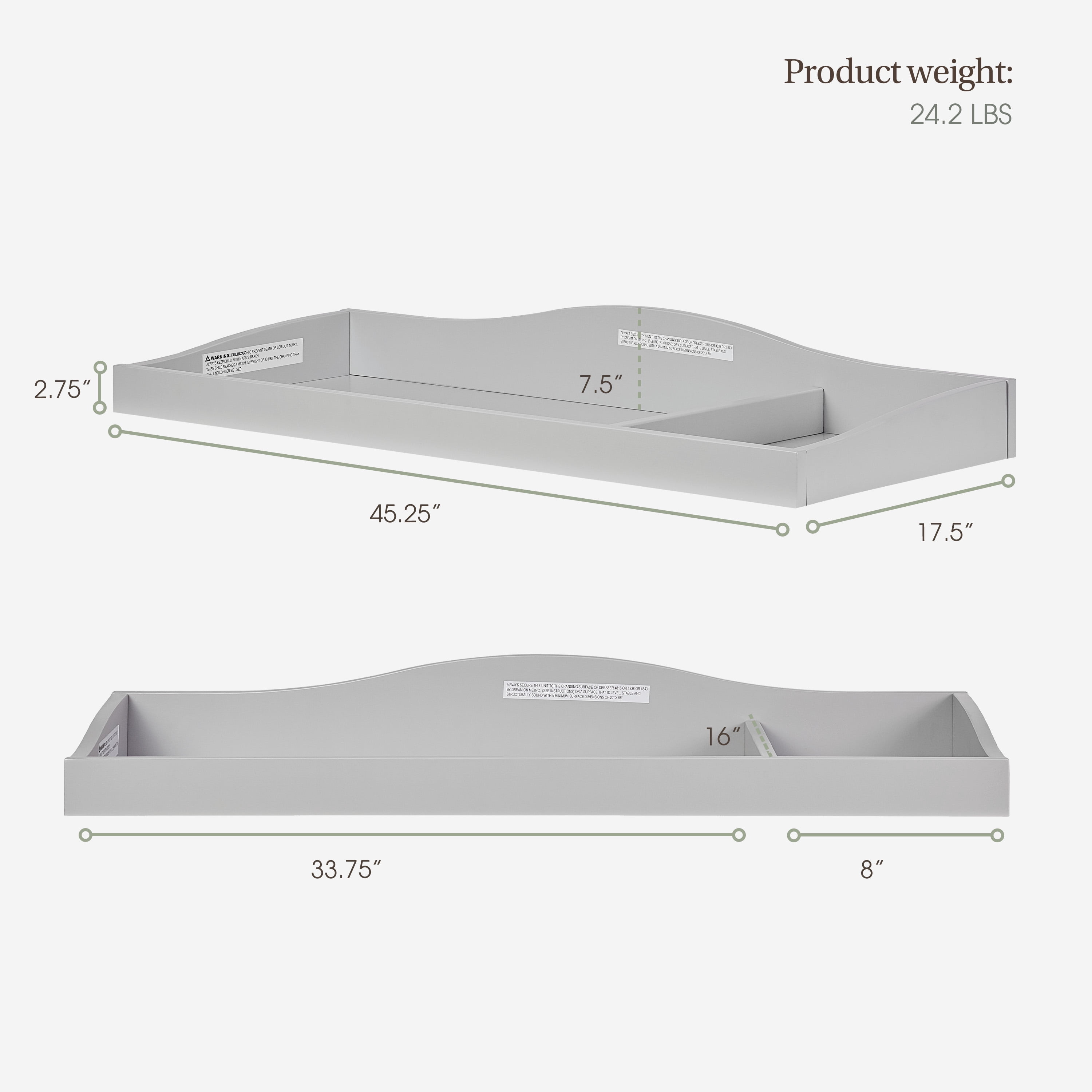 Evolur Changing Tray in Akoya Grey Pearl, Space Saver
