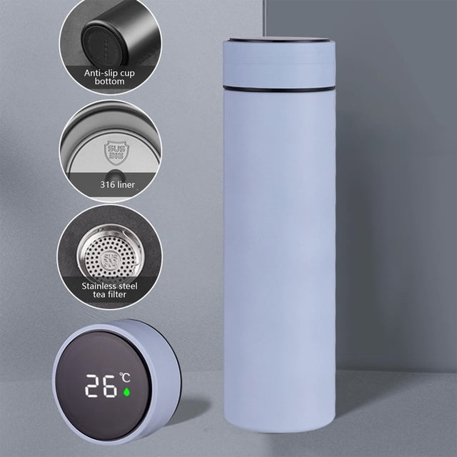 500ml Stainless Steel Smart Temperature Display Travel Mug with Tea Infuser for Office Commuting 1-Pack