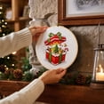 thumbnail image 5 of Christmas Cross Stitch Kit Gift Box Present with Tree Candy Cane Embroidery Pattern Round Hoop, 9.5 Inch Pre-Printed Canvas DIY Holiday Wall Decor for Adults, 5 of 5