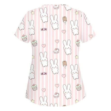 

Women s Scrub Tops Easter Bunny Rabbit Graphic Nursing Workwear Short Sleeve V-Neck Breathable Revolution Nurse Uniforms with Pockets
