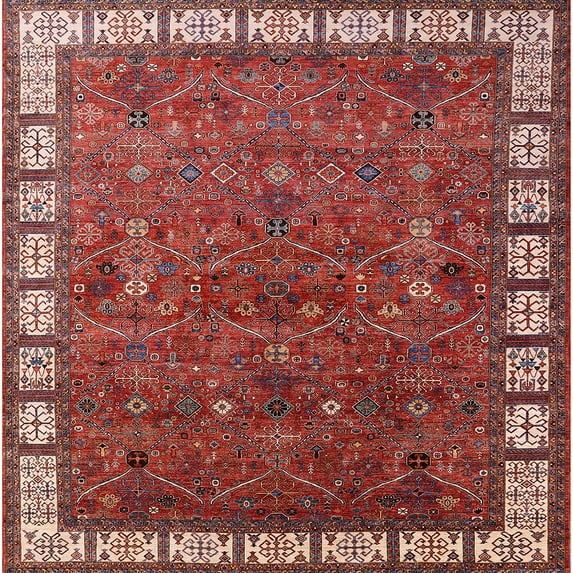 Ahgly Company Machine Washable Indoor Square Industrial Modern Red Area Rugs, 4' Square