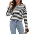 thumbnail image 2 of Womens Long Sleeve Shirts Striped Color Block Tops Fall Fashion Clothing Crewneck Tee Blouses Black & White XXL, 2 of 8