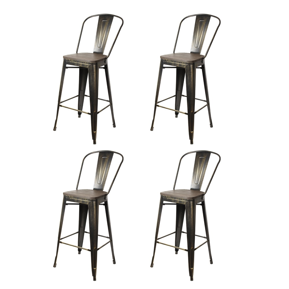 Leejay 30 inch Antique Black High Back Metal Bar Stools Set of 4 14