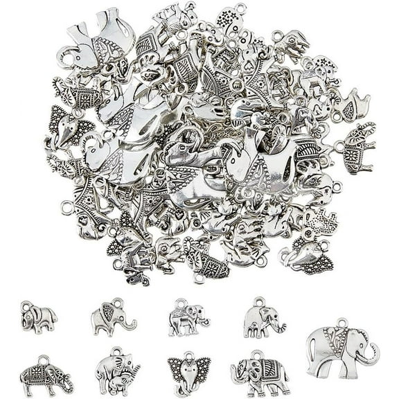 72Pcs 12 Styles Small Elephant Charms Tibetan Style Zinc Alloy Charms with Assorted Elephant Motif Silver Lucky Animal Charms for DIY Jewelry Making Hole: 1.5-2.5mm