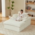 thumbnail image 3 of Miniyam Corduroy Chaise Lounge Chair with Ottoman, Oversized Modular Sofa Bed Couch for Living Room, Bedroom or Small Spaces, White, 3 of 7