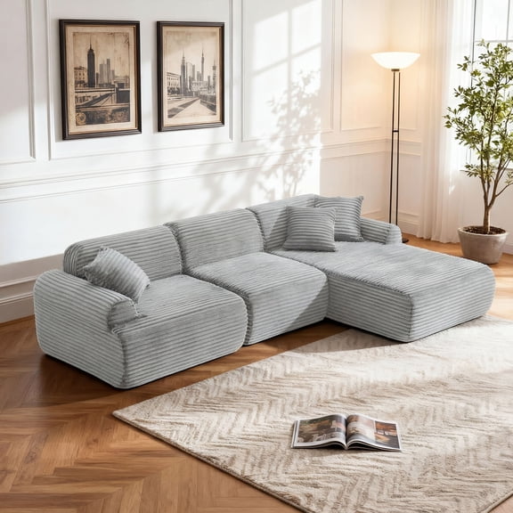 105'' Modular Sectional Sofa Couch ,Boneless couch, Compressed couch, Detachable and washable, replaceable sofa cover, Modern Woven-Textured Upholstery, Convertible L-Shaped Design for Liv