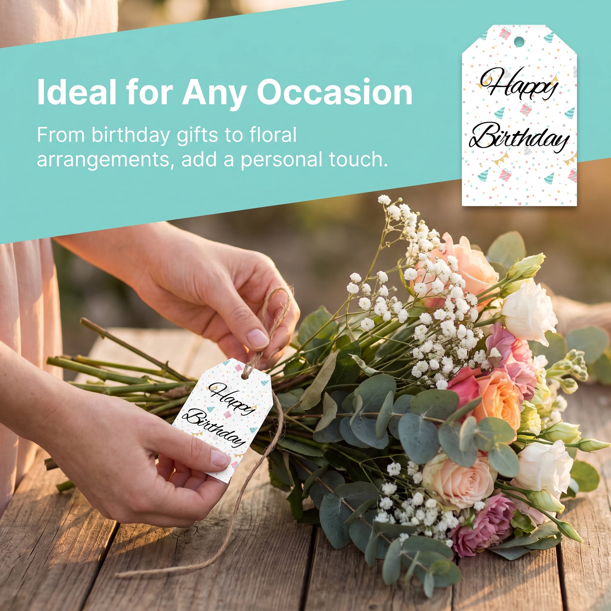 Unique Bargains Vibrant Birthday Gift Tags with Jute Twine Birthday Pattern 2.2" x 3.3"