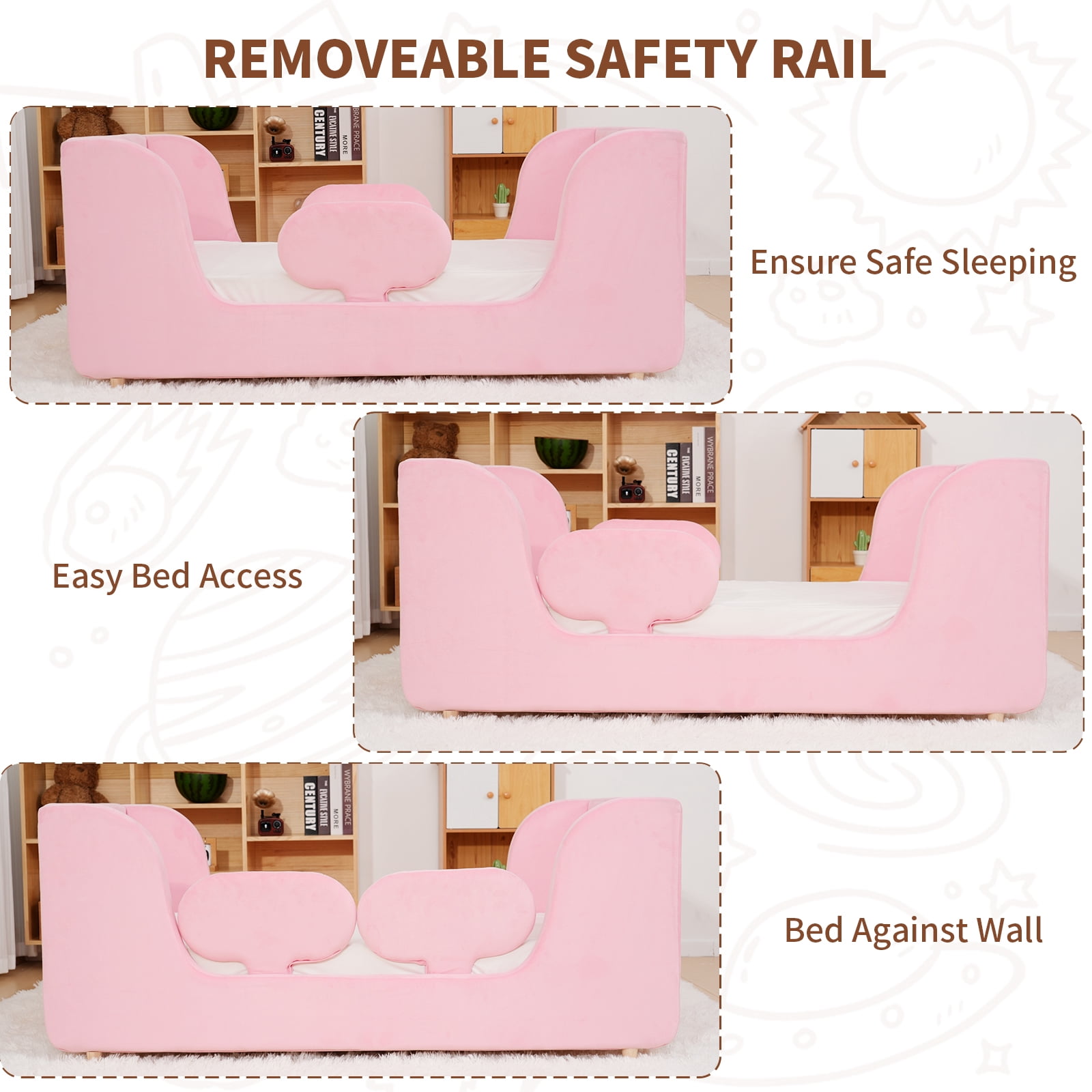 Slsy Toddler Bed, Toddler Floor Bed Frame with Removable Guard Rails, Small Bed for Kids Boys and Girls Aged 1-6 Years, Standard Crib Size Toddler Bed, Certified Fabric Toddler Beds