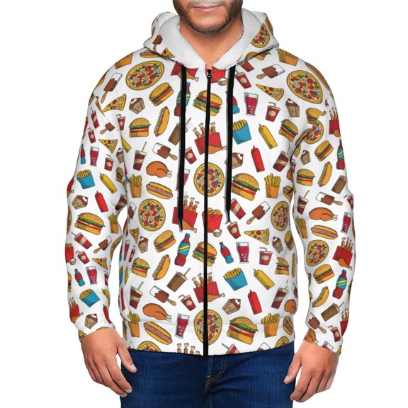Vsdgher Hot Dog Pizza Mens Hoodies Zip Hoodie, Hoodies for Men, Zip-up Hooded Sweatshirt-Small