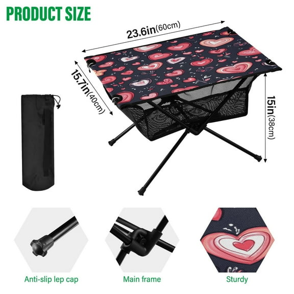 BZSMCE Camping Tables Simple Folding Table Heartfelt Whimsy Pattern Size:23.6*15.7in