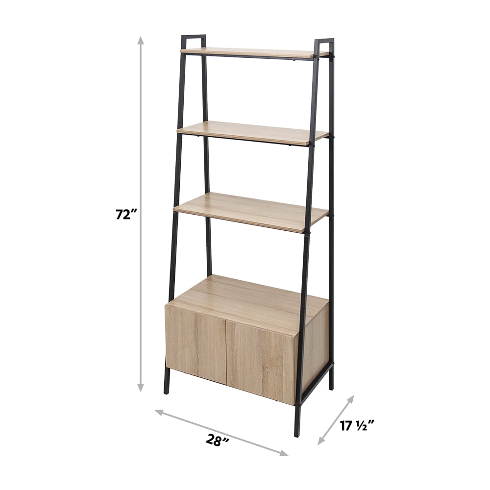 Abble 4 Tier Bookcase with Cabinet, Black/Brown