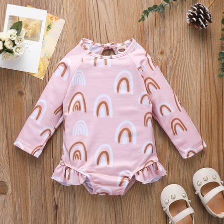 

Gubotare Printed Swimwear Pieces Ruffles Wear Rainbow Suit Beach Baby Swimsuit Summer Girls Bathing 6M-3Y Swim Suit for Big Girls Pink 12-18 Months
