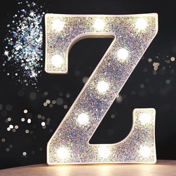 Light Up Letters, Glitter Letter Lights Battery Powered Silver Marquee Letters LED Alphabet Letter Sign for Night Light Wedding Birthday Party Girls Gifts Christmas Home Bar Decorations-Shiny Letter Z