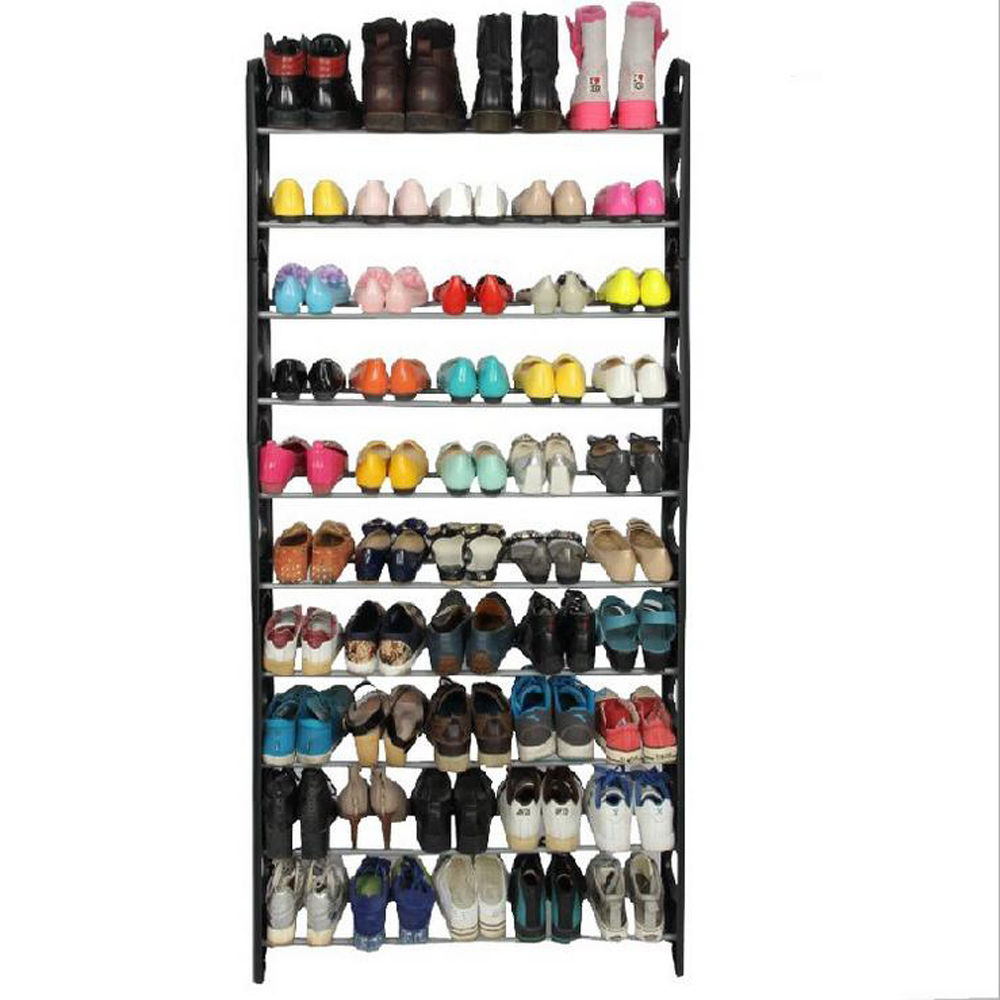 Zimtown 10 Tier 50 Pair Free Standing Shoe Rack Organizer Wall Bench