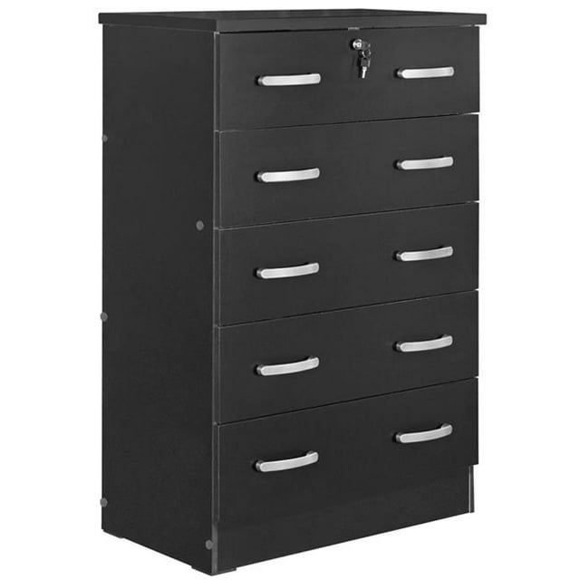Commode en Bois à 5 Tiroirs Cindy avec Serrure&44; Noir