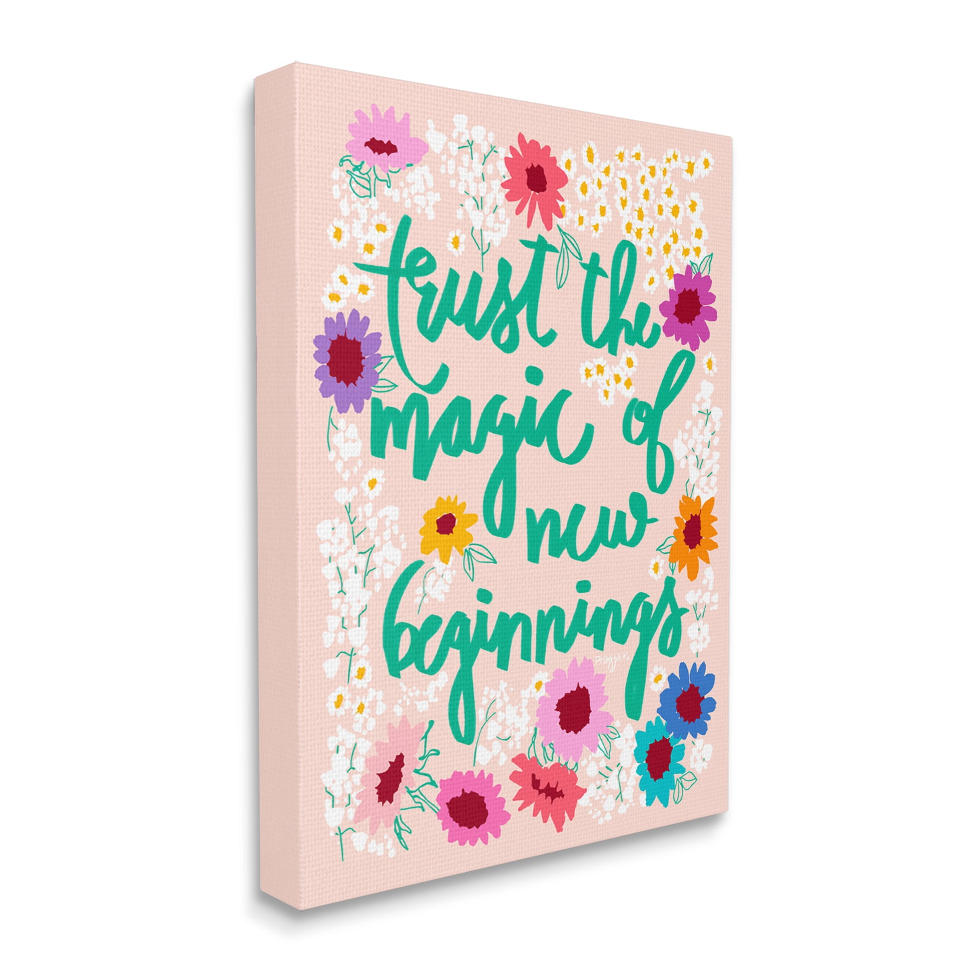 Stupell Industries New Beginnings Phrase Botanical & Floral Painting Gallery Wrapped Canvas Art Print Wall Art, 16 x 20