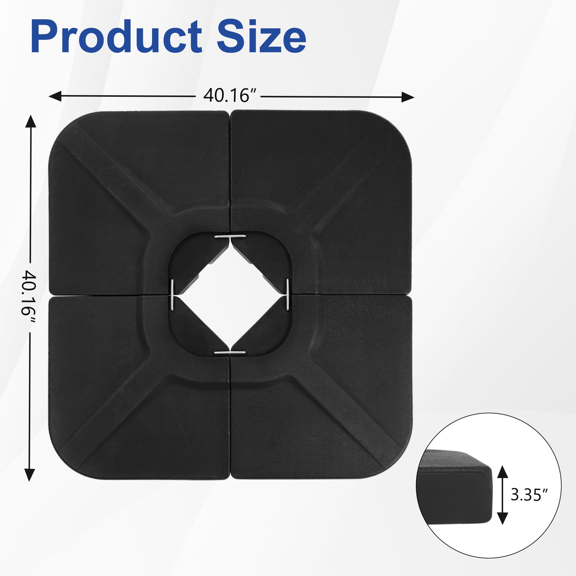 FUNDAZE Heavy Duty Square Umbrella Base Stand – 4-Piece Weighted Holder for Market, Cantilever & Offset Umbrellas, Black