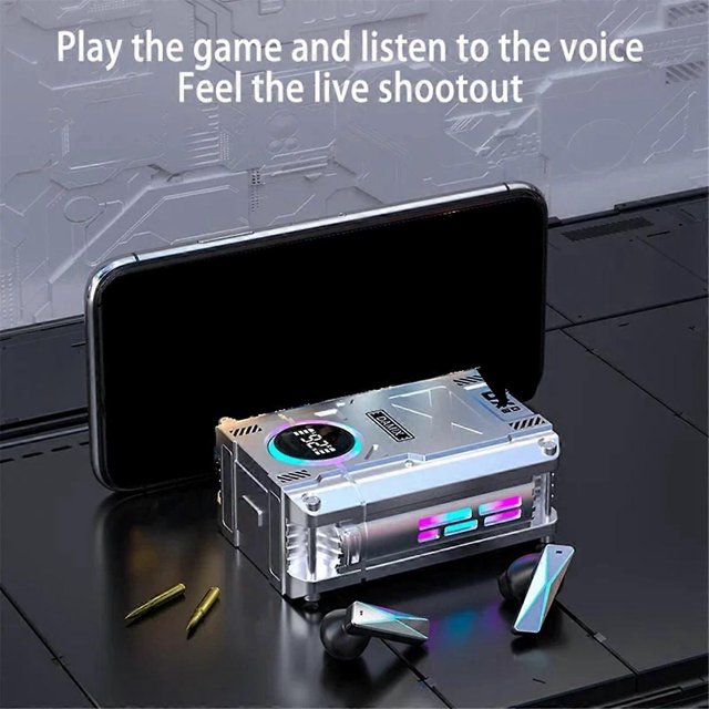 New DX-08 Wireless Bluetooth 5.3 Headset New Punk Mechanical Style Stereo E-Sports Gaming Headset TWS Earbuds Silver
