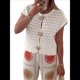 thumbnail image 3 of Suéter de Corta para Mujer, Cuello Redondo, Cárdigan de Punto de Crochet Calado, Camisas Casuales de Verano con Botones. M, 3 of 7