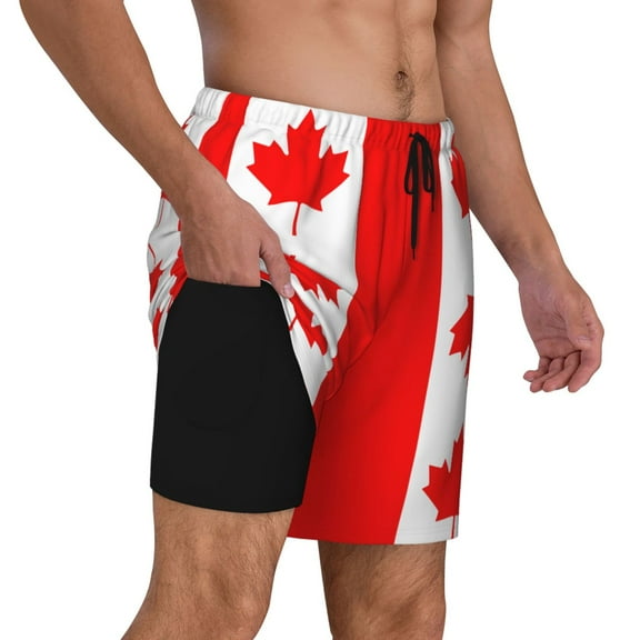 Mens Canadian Flag 2 in 1 Quick Dry Swim Trunks with Compression Liner Beach Shorts