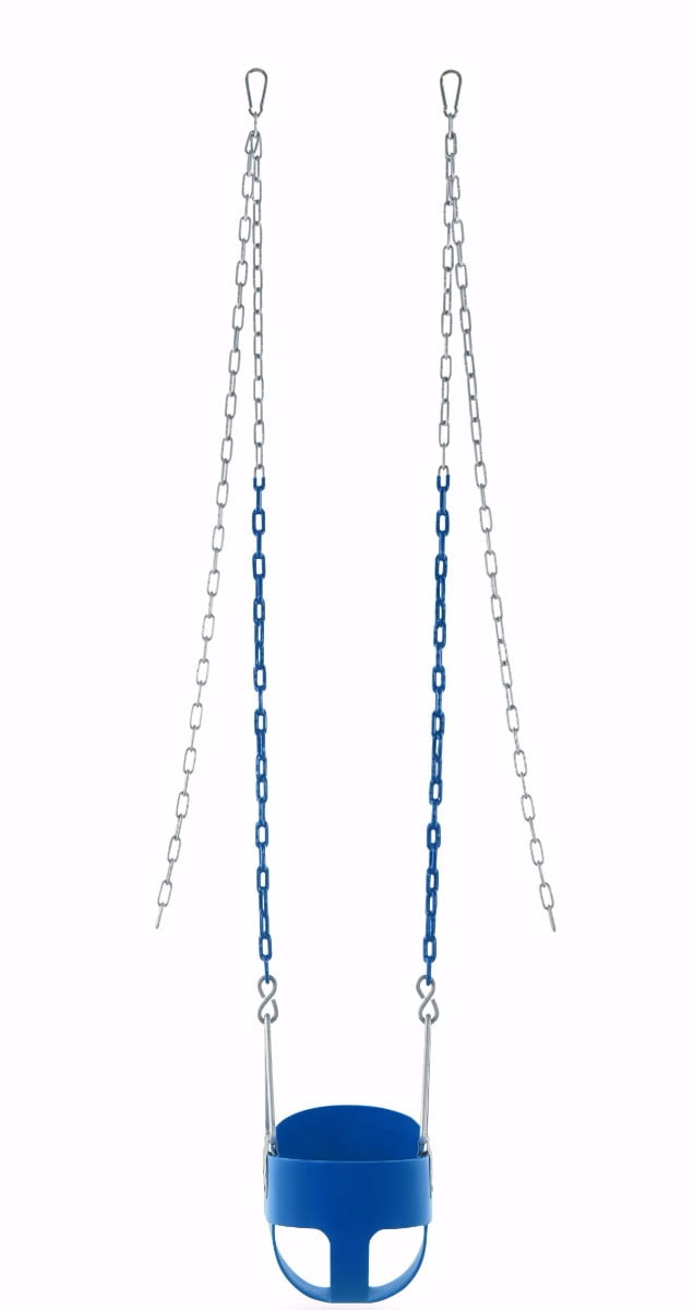 Machrus Swingan High Back, Full Bucket Toddler & Baby Swing with Vinyl Coated Chain - Fully Assembled Outdoor Baby Swing - Blue