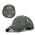 thumbnail image 1 of TOPTIE Casquette Queue de Cheval Usée Désordonnée Chignon Haut Casquette de Baseball Queue de Cheval pour Femmes Coton Lavé Vintage - Vert Armée, 1 of 8